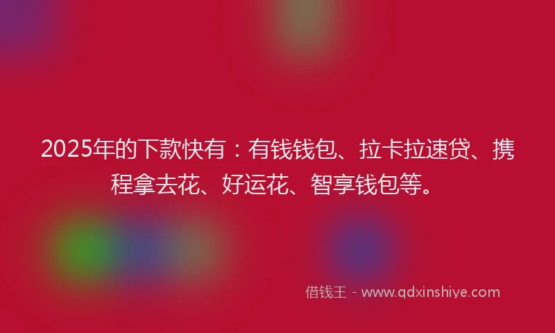2025年的下款快有：有钱钱包、拉卡拉速贷、携程拿去花、好运花、智享钱包等。