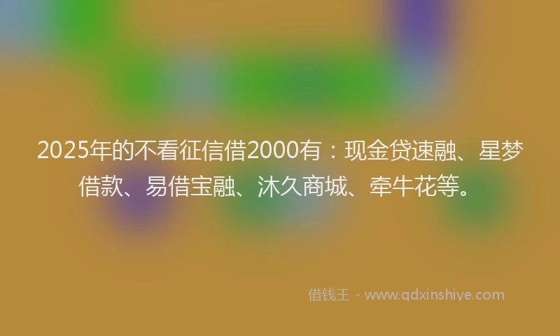 2025年的不看征信借2000有：现金贷速融、星梦借款、易借宝融、沐久商城、牵牛花等。
