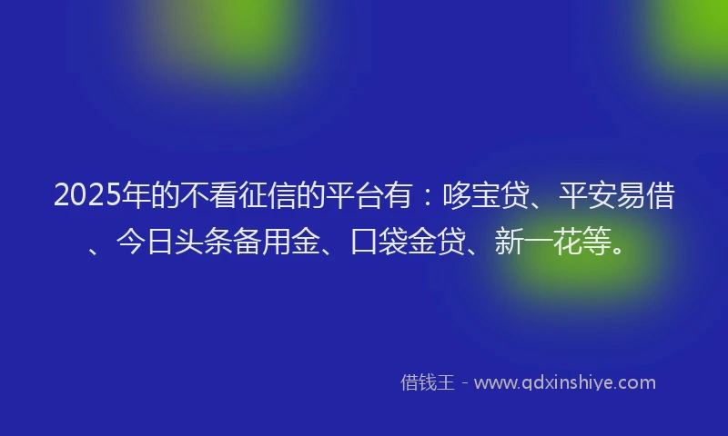 2025年的不看征信的平台有：哆宝贷、平安易借、今日头条备用金、口袋金贷、新一花等。