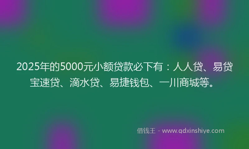 2025年的5000元小额贷款必下有：人人贷、易贷宝速贷、滴水贷、易捷钱包、一川商城等。