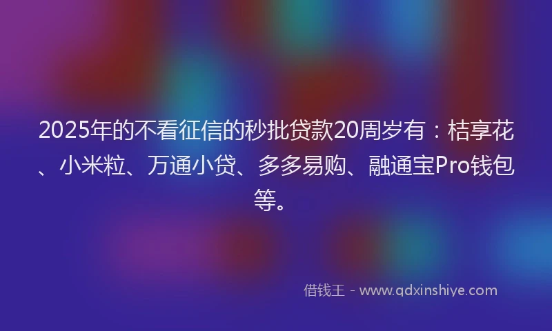 2025年的不看征信的秒批贷款20周岁有：桔享花、小米粒、万通小贷、多多易购、融通宝Pro钱包等。