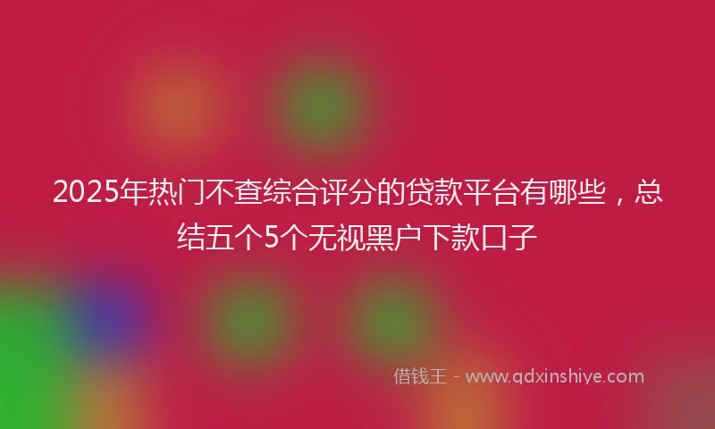 2025年热门不查综合评分的贷款平台有哪些，总结五个5个无视黑户下款口子