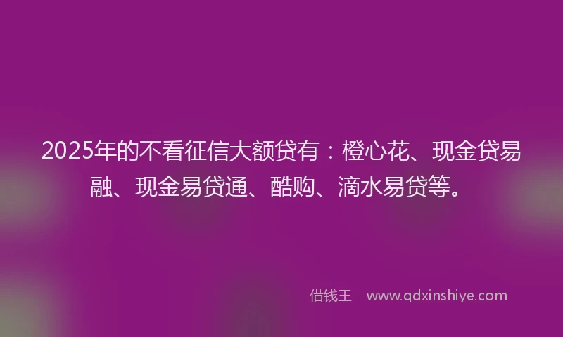 2025年的不看征信大额贷有：橙心花、现金贷易融、现金易贷通、酷购、滴水易贷等。