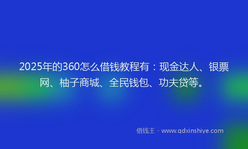 2025年的360怎么借钱教程有：现金达人、银票网、柚子商城、全民钱包、功夫贷等。