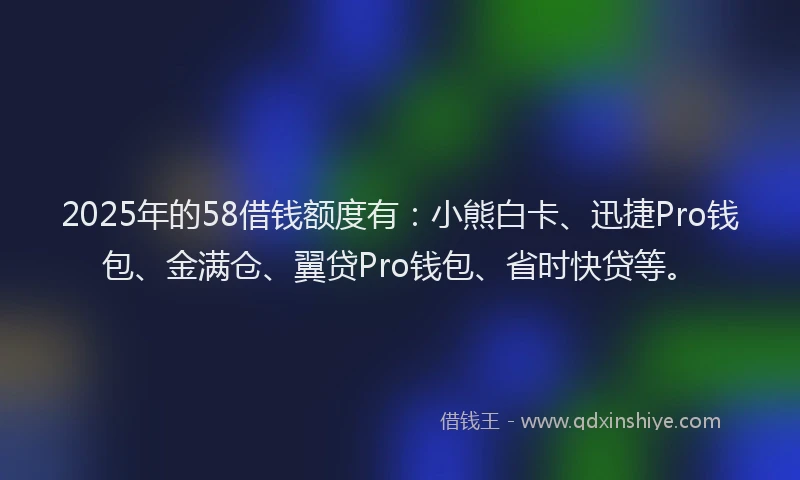 2025年的58借钱额度有：小熊白卡、迅捷Pro钱包、金满仓、翼贷Pro钱包、省时快贷等。