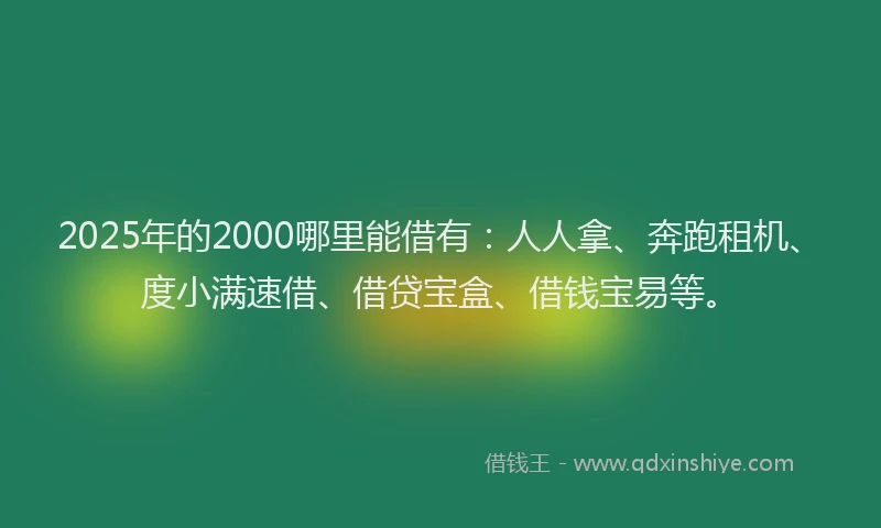 2025年的2000哪里能借有：人人拿、奔跑租机、度小满速借、借贷宝盒、借钱宝易等。