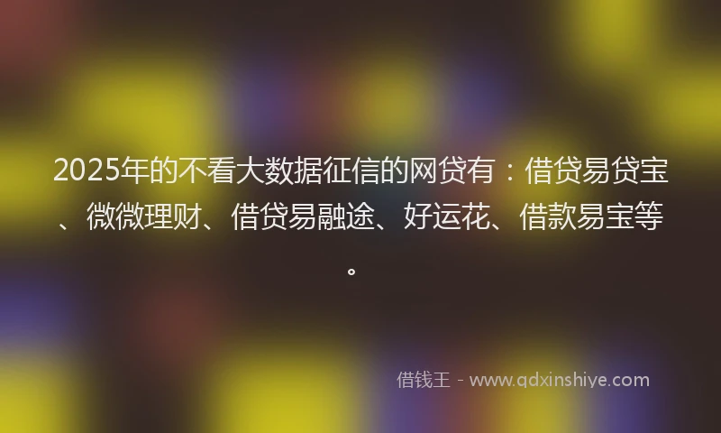 2025年的不看大数据征信的网贷有：借贷易贷宝、微微理财、借贷易融途、好运花、借款易宝等。
