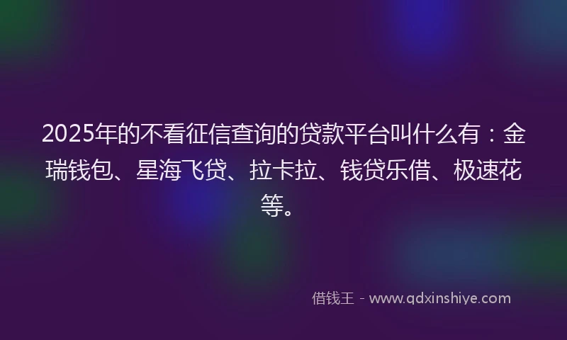 2025年的不看征信查询的贷款平台叫什么有：金瑞钱包、星海飞贷、拉卡拉、钱贷乐借、极速花等。