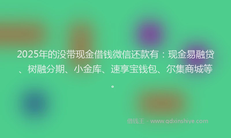 2025年的没带现金借钱微信还款有：现金易融贷、树融分期、小金库、速享宝钱包、尔集商城等。