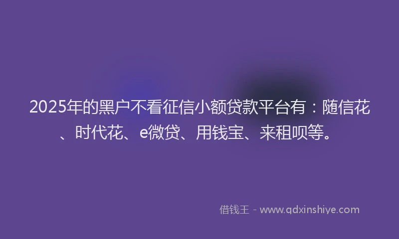 2025年的黑户不看征信小额贷款平台有：随信花、时代花、e微贷、用钱宝、来租呗等。