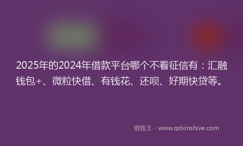 2025年的2024年借款平台哪个不看征信有：汇融钱包+、微粒快借、有钱花、还呗、好期快贷等。