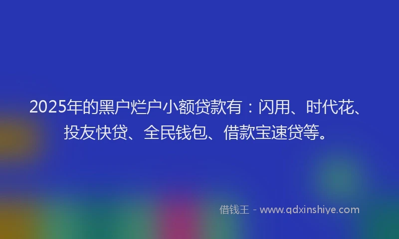 2025年的黑户烂户小额贷款有：闪用、时代花、投友快贷、全民钱包、借款宝速贷等。