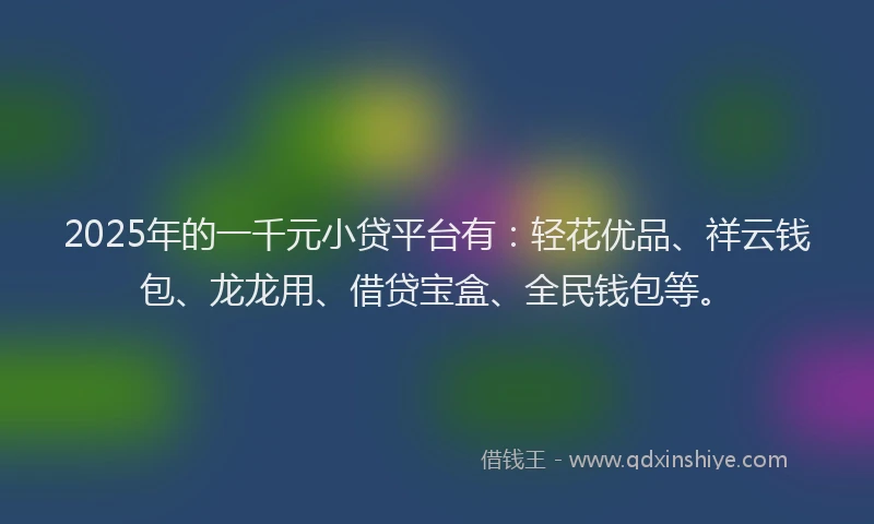2025年的一千元小贷平台有：轻花优品、祥云钱包、龙龙用、借贷宝盒、全民钱包等。