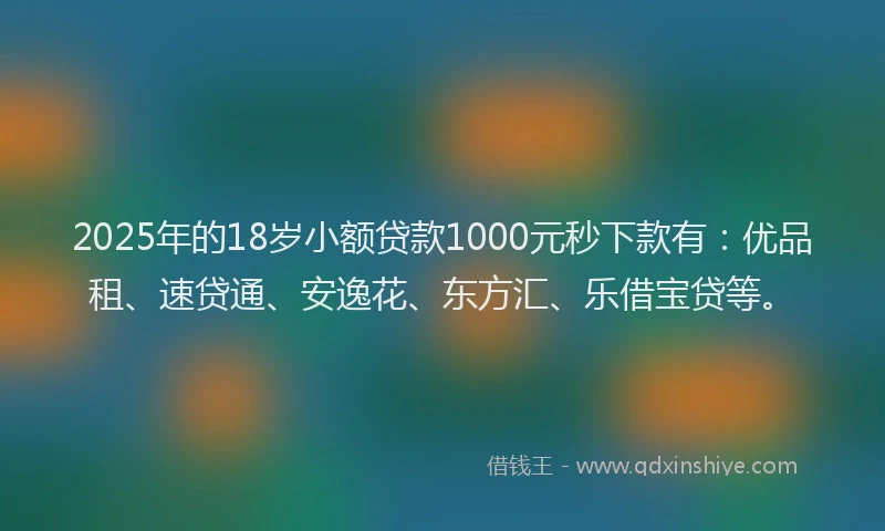 2025年的18岁小额贷款1000元秒下款有：优品租、速贷通、安逸花、东方汇、乐借宝贷等。