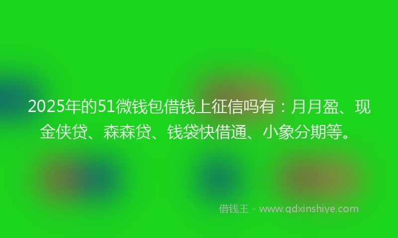 2025年的51微钱包借钱上征信吗有：月月盈、现金侠贷、森森贷、钱袋快借通、小象分期等。