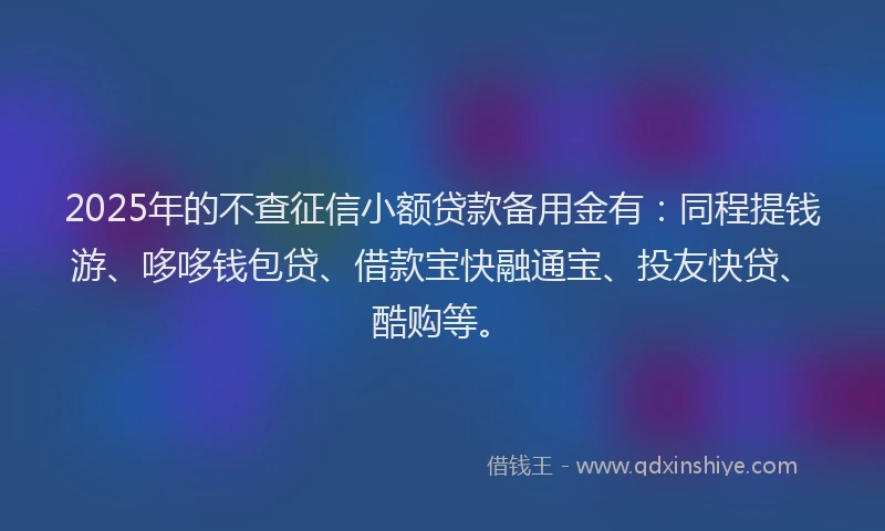 2025年的不查征信小额贷款备用金有：同程提钱游、哆哆钱包贷、借款宝快融通宝、投友快贷、酷购等。