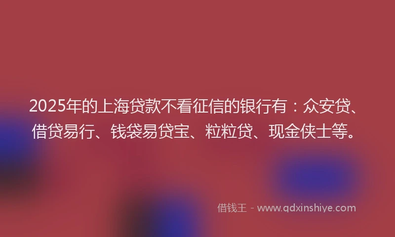 2025年的上海贷款不看征信的银行有:众安贷、借贷易行、钱袋易贷宝、粒粒贷、现金侠士等。