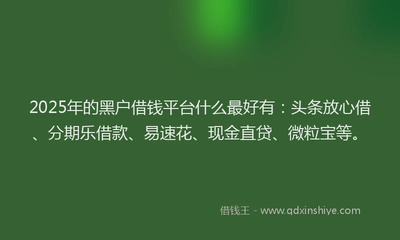 2025年的黑户借钱平台什么最好有：头条放心借、分期乐借款、易速花、现金直贷、微粒宝等。