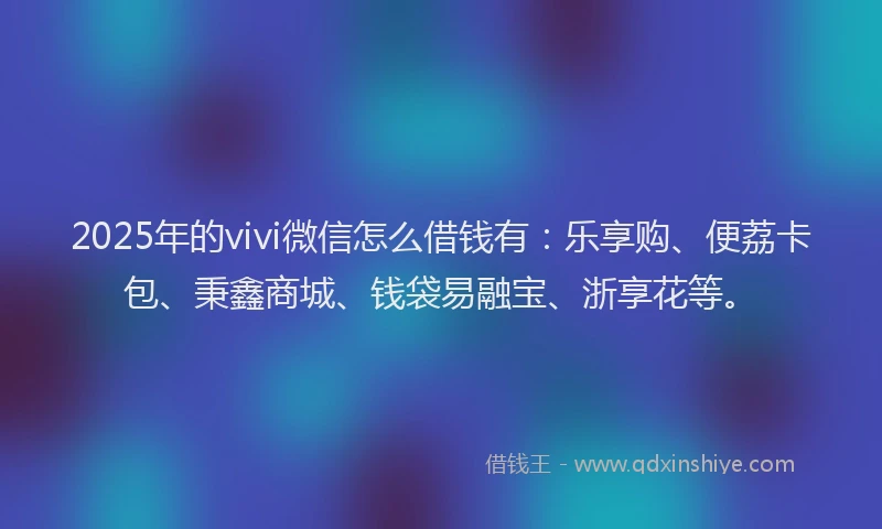 2025年的vivi微信怎么借钱有:乐享购、便荔卡包、秉鑫商城、钱袋易融宝、浙享花等。