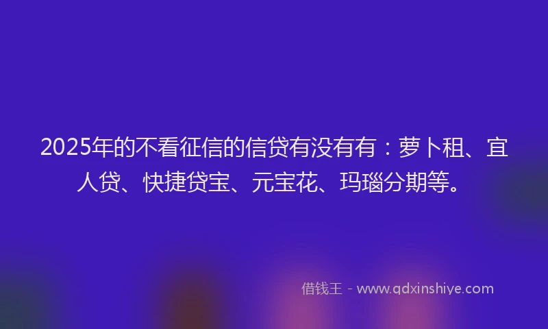 2025年的不看征信的信贷有没有有：萝卜租、宜人贷、快捷贷宝、元宝花、玛瑙分期等。