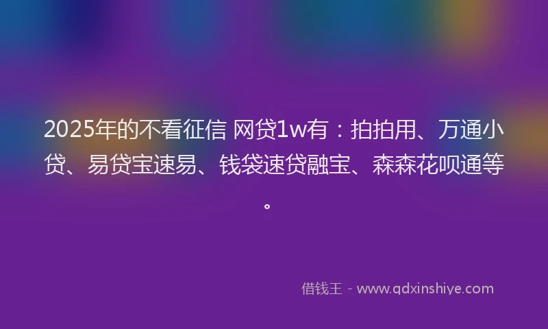 2025年的不看征信 网贷1w有：拍拍用、万通小贷、易贷宝速易、钱袋速贷融宝、森森花呗通等。