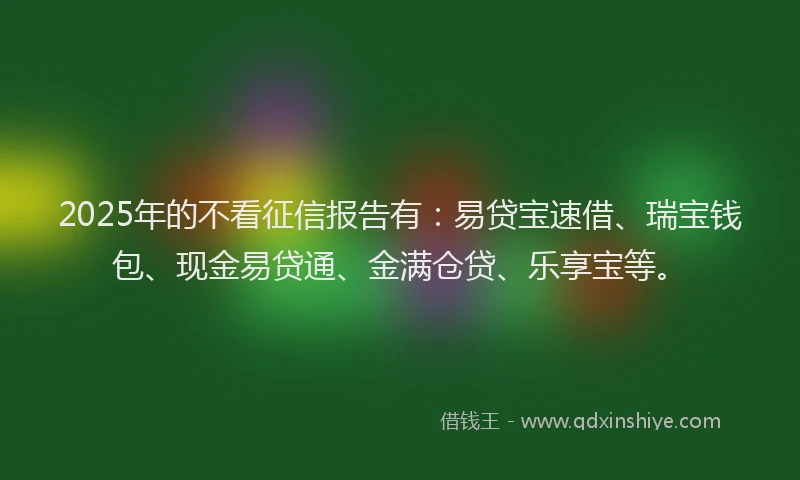 2025年的不看征信报告有：易贷宝速借、瑞宝钱包、现金易贷通、金满仓贷、乐享宝等。