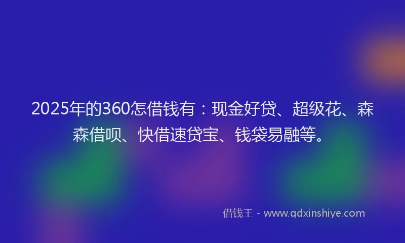 2025年的360怎借钱有：现金好贷、超级花、森森借呗、快借速贷宝、钱袋易融等。