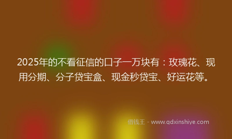 2025年的不看征信的口子一万块有：玫瑰花、现用分期、分子贷宝盒、现金秒贷宝、好运花等。