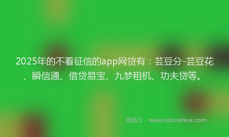 2025年的不看征信的app网贷有：芸豆分-芸豆花、瞬信通、借贷易宝、九梦租机、功夫贷等。