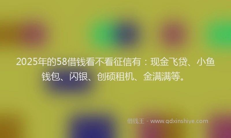 2025年的58借钱看不看征信有：现金飞贷、小鱼钱包、闪银、创硕租机、金满满等。