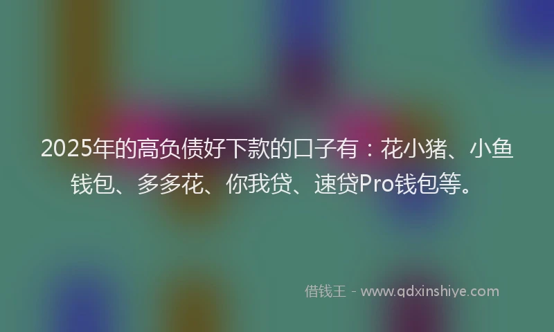 2025年的高负债好下款的口子有：花小猪、小鱼钱包、多多花、你我贷、速贷Pro钱包等。