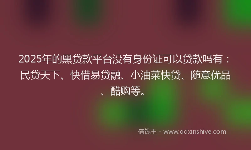 2025年的黑贷款平台没有身份证可以贷款吗有：民贷天下、快借易贷融、小油菜快贷、随意优品、酷购等。