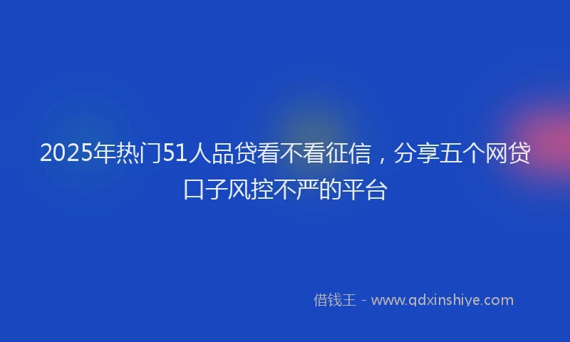 2025年热门51人品贷看不看征信，分享五个网贷口子风控不严的平台