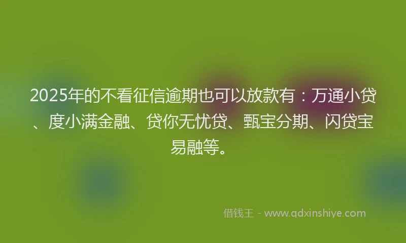 2025年的不看征信逾期也可以放款有：万通小贷、度小满金融、贷你无忧贷、甄宝分期、闪贷宝易融等。