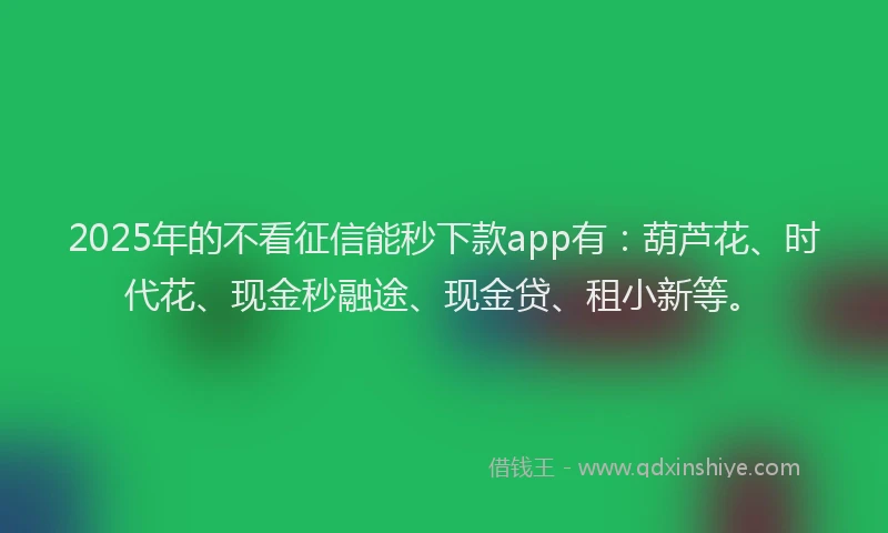 2025年的不看征信能秒下款app有：葫芦花、时代花、现金秒融途、现金贷、租小新等。