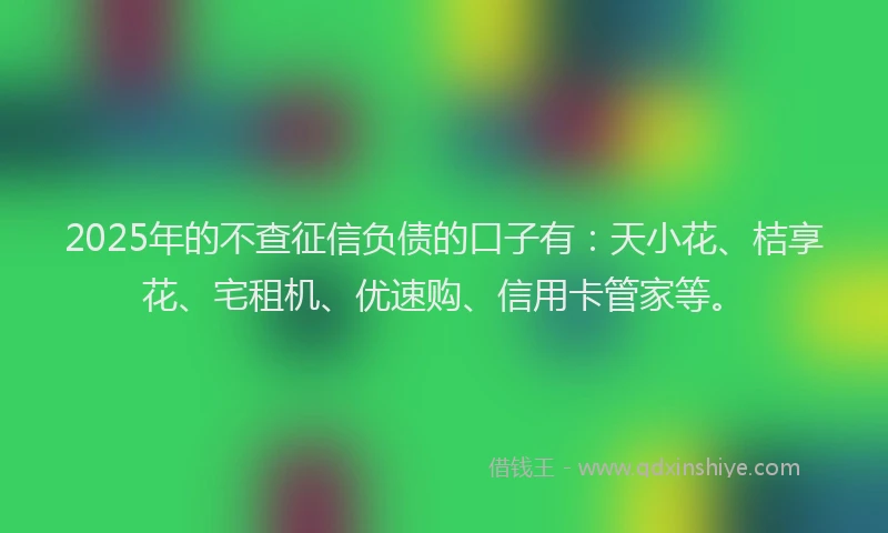 2025年的不查征信负债的口子有：天小花、桔享花、宅租机、优速购、信用卡管家等。