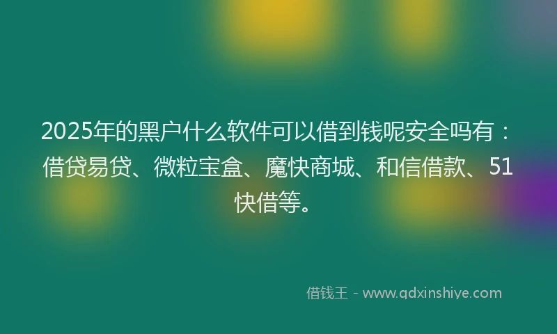 2025年的黑户什么软件可以借到钱呢安全吗有：借贷易贷、微粒宝盒、魔快商城、和信借款、51快借等。