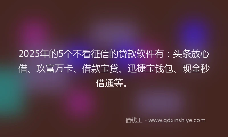 2025年的5个不看征信的贷款软件有：头条放心借、玖富万卡、借款宝贷、迅捷宝钱包、现金秒借通等。