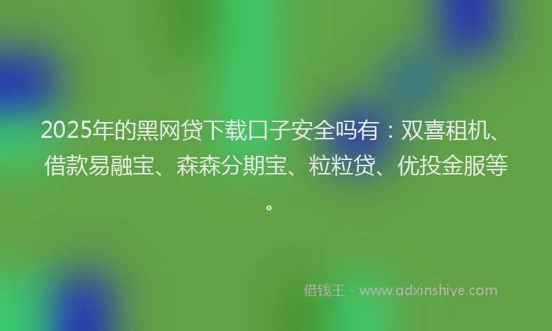 2025年的黑网贷下载口子安全吗有：双喜租机、借款易融宝、森森分期宝、粒粒贷、优投金服等。