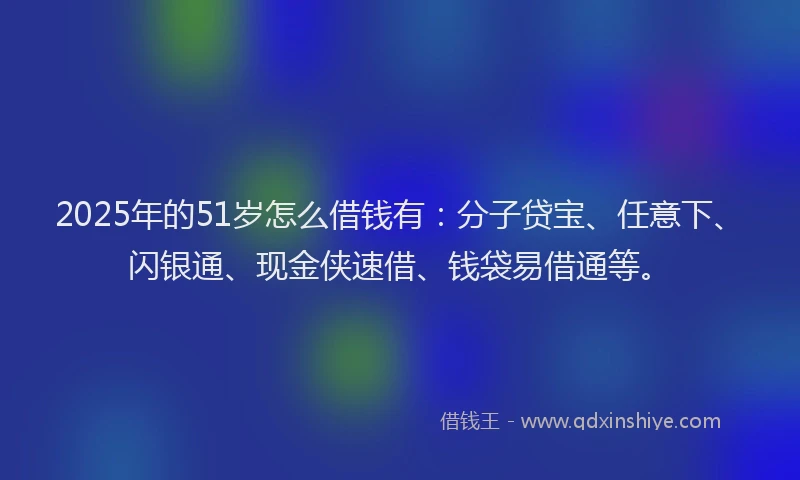2025年的51岁怎么借钱有：分子贷宝、任意下、闪银通、现金侠速借、钱袋易借通等。