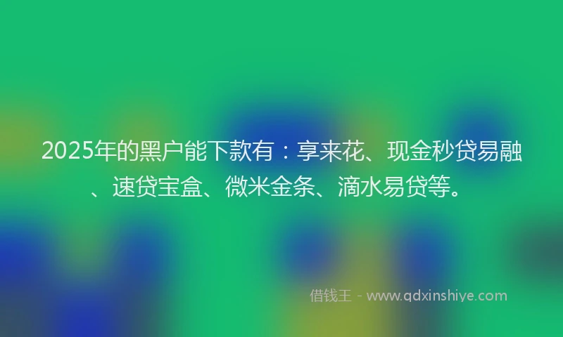 2025年的黑户能下款有：享来花、现金秒贷易融、速贷宝盒、微米金条、滴水易贷等。