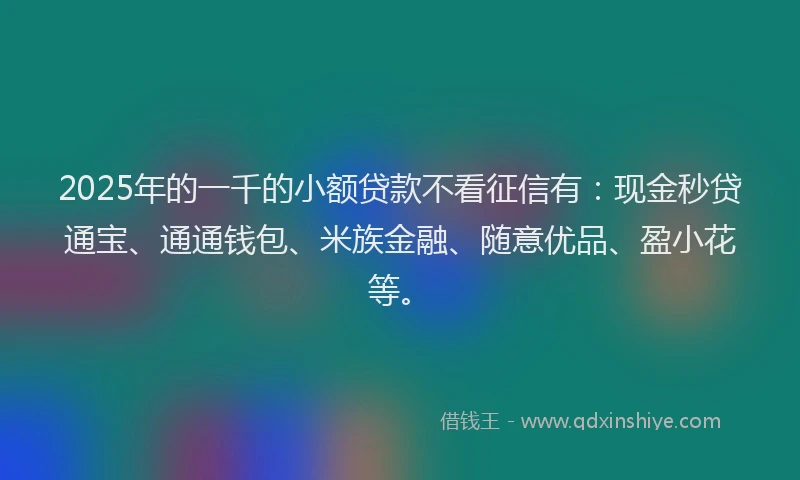 2025年的一千的小额贷款不看征信有：现金秒贷通宝、通通钱包、米族金融、随意优品、盈小花等。