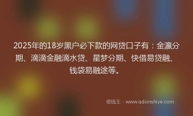 2025年的18岁黑户必下款的网贷口子有：金瀛分期、滴滴金融滴水贷、星梦分期、快借易贷融、钱袋易融途等。