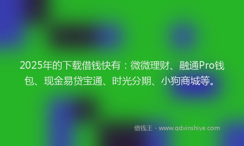 2025年的下载借钱快有：微微理财、融通Pro钱包、现金易贷宝通、时光分期、小狗商城等。