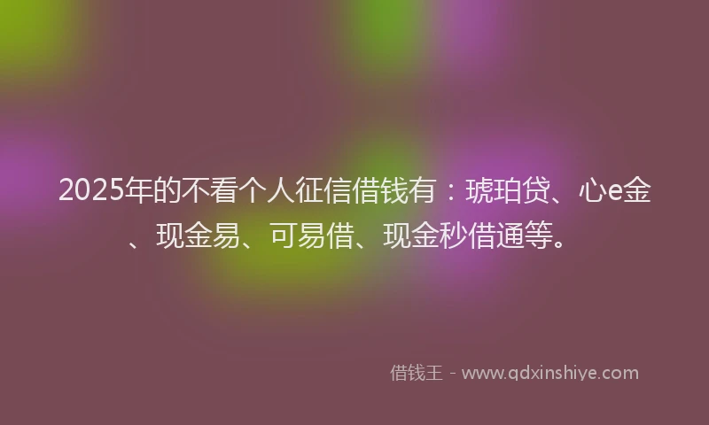 2025年的不看个人征信借钱有：琥珀贷、心e金、现金易、可易借、现金秒借通等。