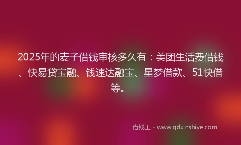 2025年的麦子借钱审核多久有：美团生活费借钱、快易贷宝融、钱速达融宝、星梦借款、51快借等。