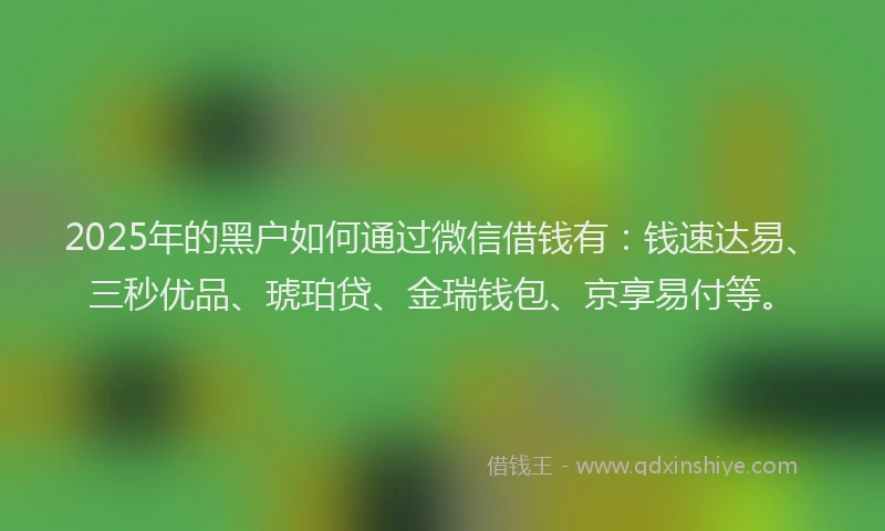 2025年的黑户如何通过微信借钱有：钱速达易、三秒优品、琥珀贷、金瑞钱包、京享易付等。