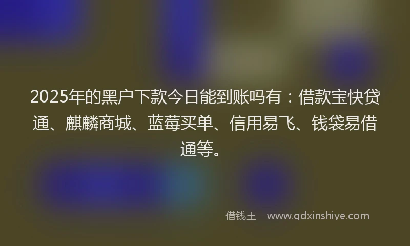 2025年的黑户下款今日能到账吗有：借款宝快贷通、麒麟商城、蓝莓买单、信用易飞、钱袋易借通等。
