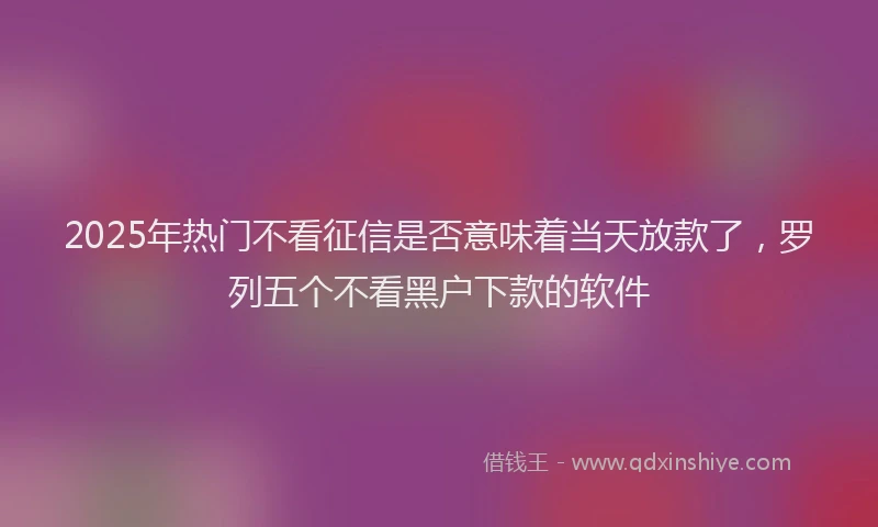 2025年热门不看征信是否意味着当天放款了，罗列五个不看黑户下款的软件