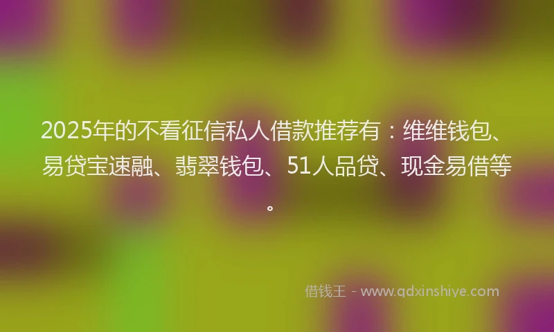 2025年的不看征信私人借款推荐有：维维钱包、易贷宝速融、翡翠钱包、51人品贷、现金易借等。